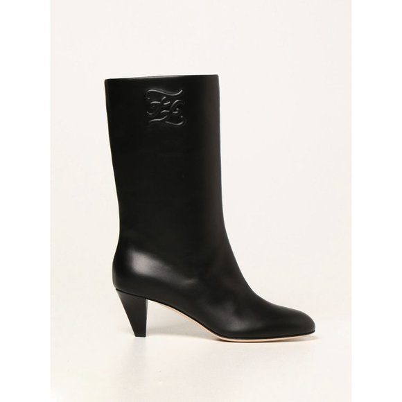 FENDI Karligraphy- Black Leather Boots 37 - Picture 1 of 9